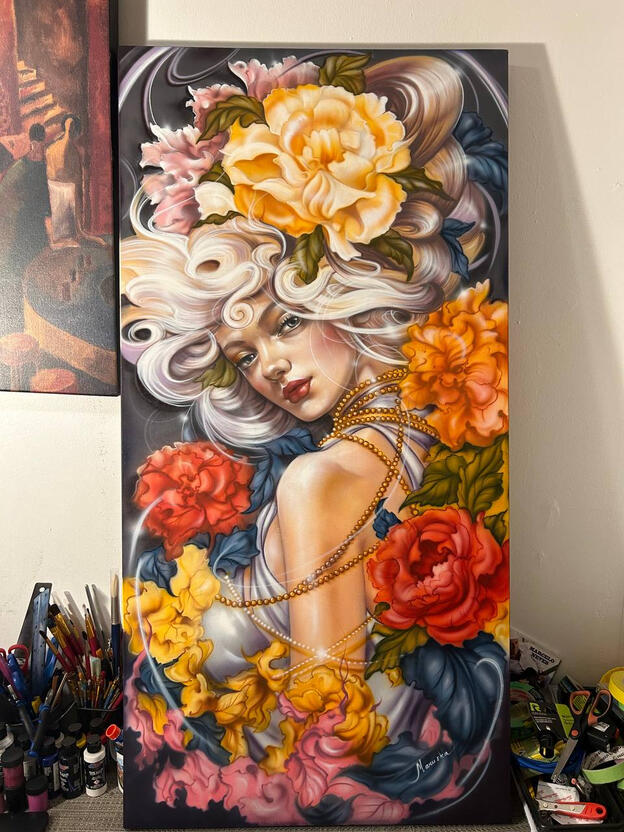 |The Flower-Crowned Maiden 🌸| Price: $450 Size: 24" x 36" Availability: Available ORDER